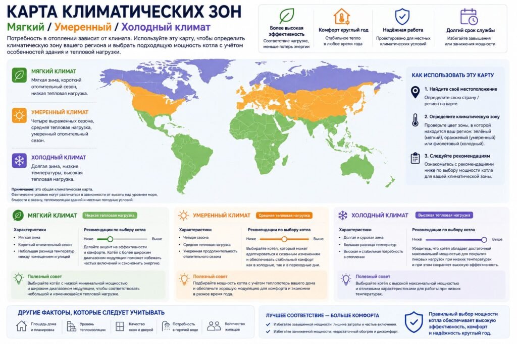 Мощность газового котла: как выбрать нужный кВт для вашего рынка 4 Выбор мощности газового котла для мягкого, умеренного и холодного климата