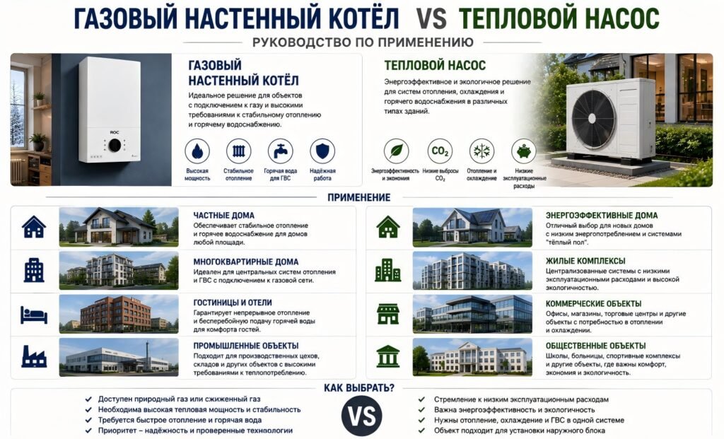 Газовый котел или тепловой насос: какую систему отопления выбрать для вашего проекта? (Гид 2026) 4 Руководство по применению газового котла и теплового насоса