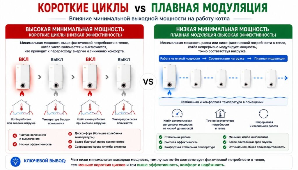 Сравнение коротких циклов работы котла и непрерывной модуляции