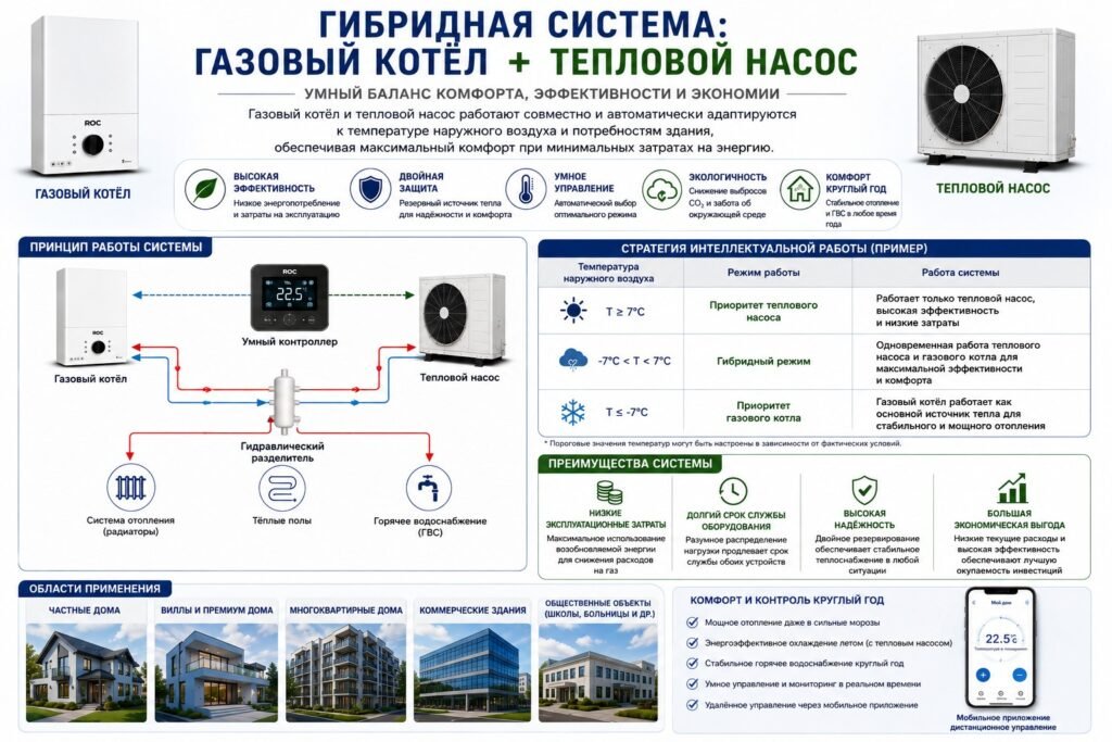 Газовый котел или тепловой насос: какую систему отопления выбрать для вашего проекта? (Гид 2026) 5 Гибридная система газового котла и теплового насоса